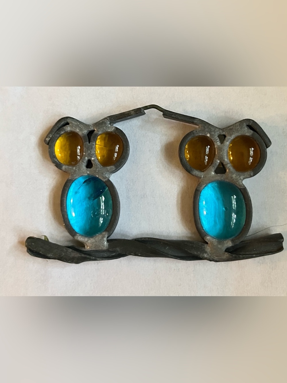 Vintage Leaded Owl Stained Glass Suncatcher Pendant